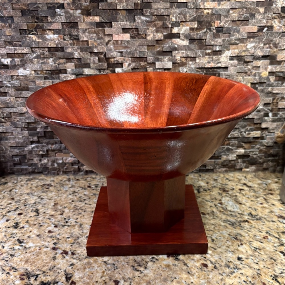 Michael Graves Rich Brown Wooden Acacia Pedestal Fruit Bowl